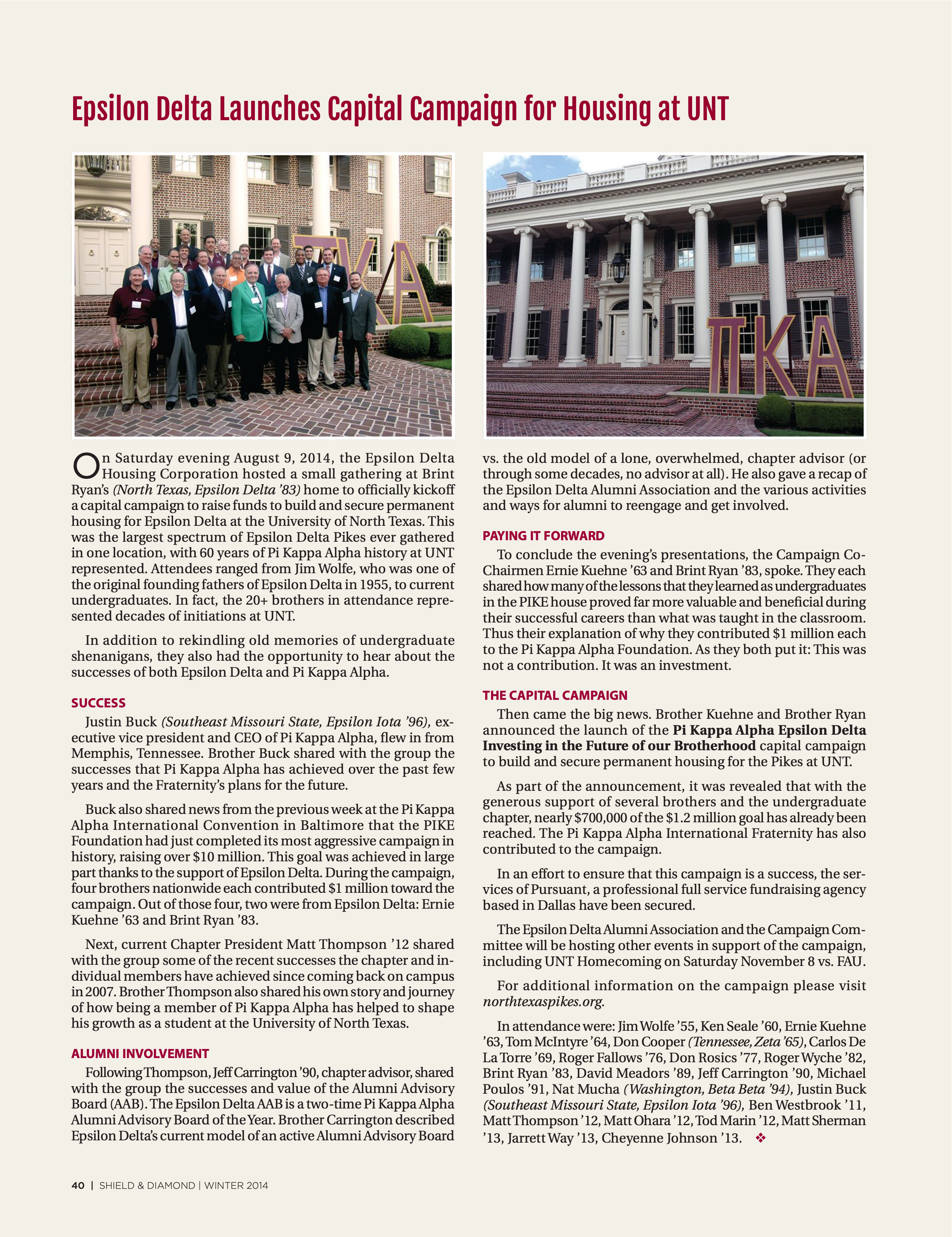 Epsilon Delta Launches Capital Campaign for Housing at UNT